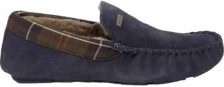 Barbour Navy Sheepskin Moccasin Slippers Monty Blue Heren