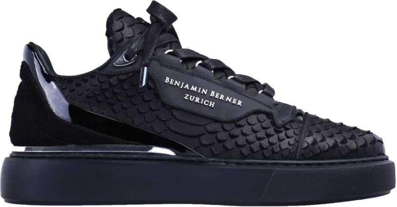 Benjamin Berner Stijlvolle zwarte python gesneden sneakers voor heren Black Heren