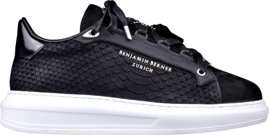 Benjamin Berner Zwarte Python Schoenen met Witte Zool Black Heren