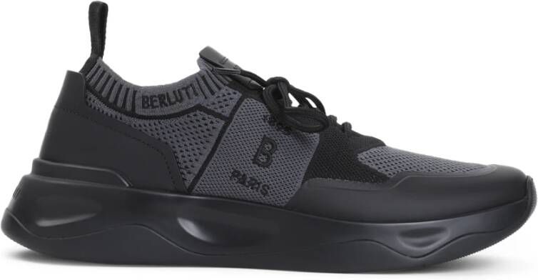 Berluti Zwarte Sneakers Amandel Teen Vetersluiting Gray Heren