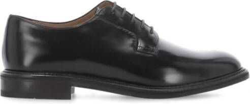 Berwick Zwarte Leren Veterschoenen met Platte Zool Black Heren