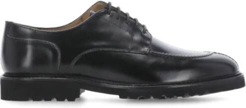 Berwick Zwarte Leren Veterschoenen met Platte Zool Black Heren