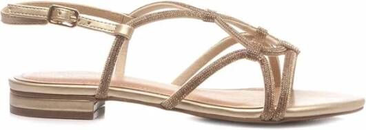 Bibi Lou Gouden leren en stoffen sandalen met strass Yellow Dames