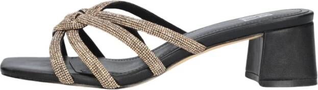 Bibi Lou Zwarte Strappy Muiltjes Sandalen met Strass Yellow Dames