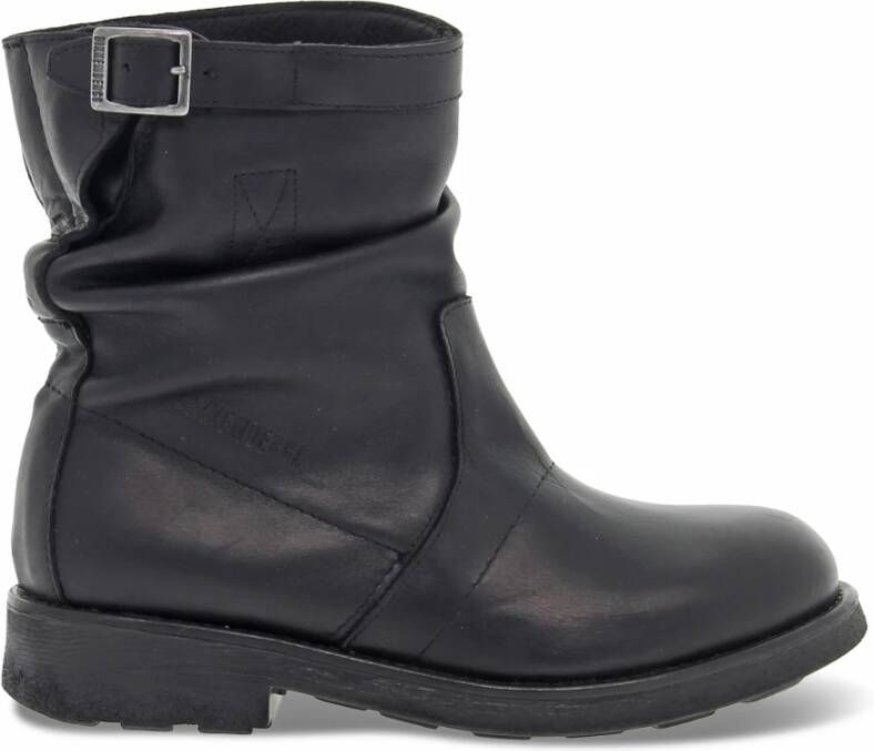 Bikkembergs Vintage Biker Enkellaars in leer Black Dames