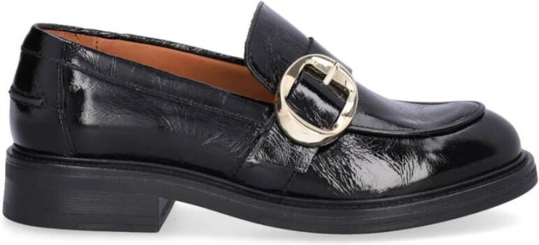 Billi Bi Handgemaakte Zwarte Leren Loafer met Gouden Gesp Black Dames