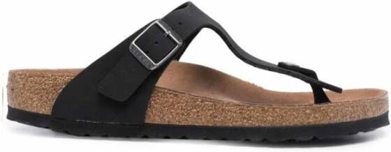 Birkenstock Aardse Teensandaal van Zwart Leer Black Dames