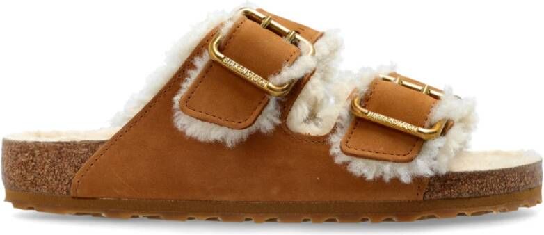 Birkenstock Arizona Bold Shearling Slides Brown Heren