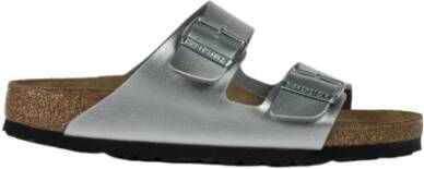 Birkenstock Arizona Leren Sliders Grijs Dames