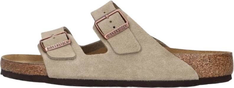 Birkenstock Arizona Sue Sliders Beige Heren