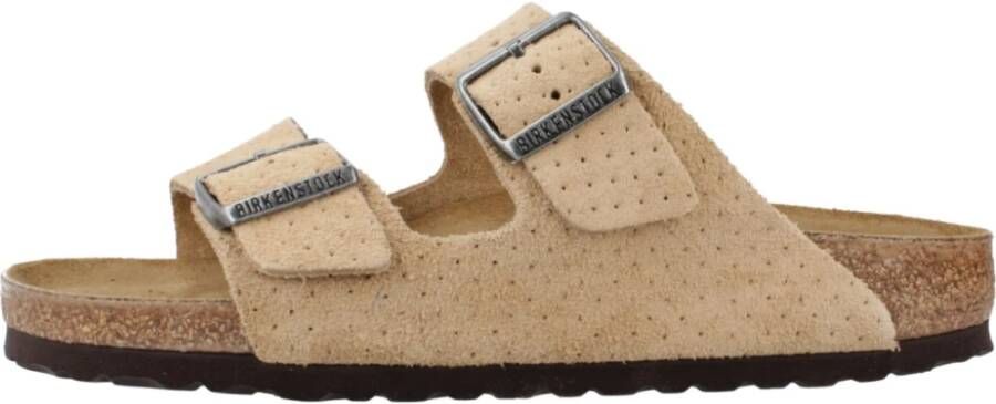 Birkenstock Arizona Suède Gestikte Slippers Beige Heren