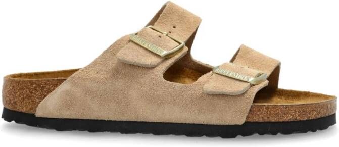 Birkenstock Suede Slides met Verstelbare Gesp Sluiting Beige Dames