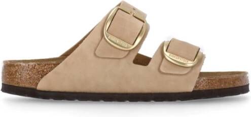 Birkenstock Beige Leren Sandalen Ronde Neus Beige Dames