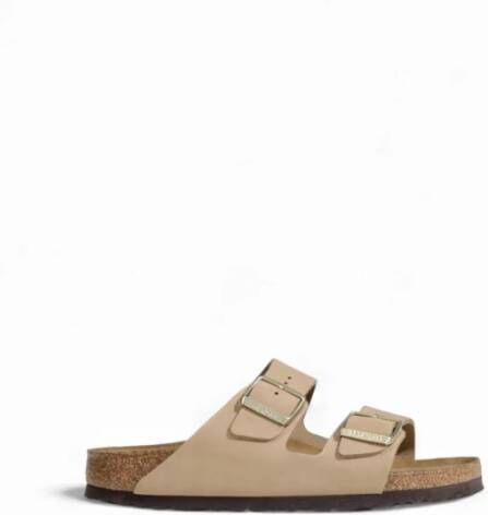 Birkenstock Verstelbare Logo Sandalen Rubberen Zool Beige Dames