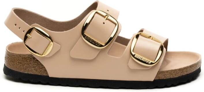 Birkenstock Beige Sandalen Milano Big Buckle Shine Beige Dames