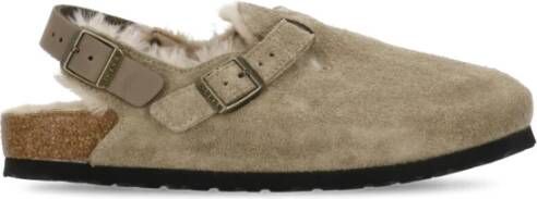 Birkenstock Beige Suède Sandalen met Shearling Voering Beige Dames