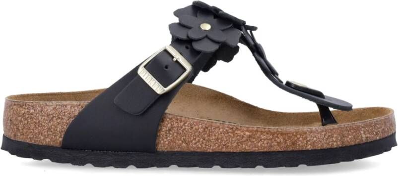 Birkenstock Bloemversierde teenslippers Black Dames