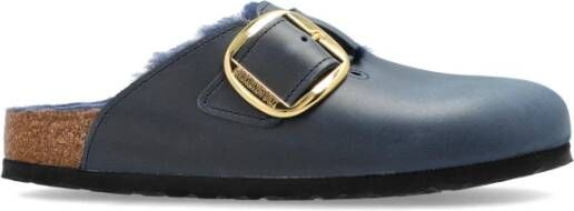 Birkenstock Boston Big Buckle Schapenvacht Slides Blue Dames