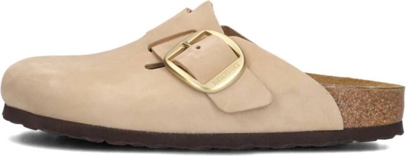 Birkenstock Boston Buckle Beige Nubuck Clogs Beige Dames