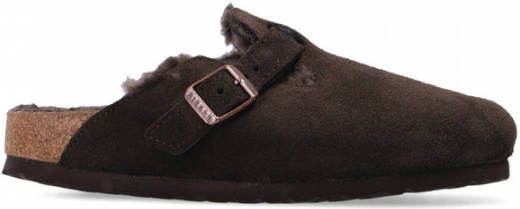 Birkenstock Boston Shearling Suede Leather Mocha Sliders