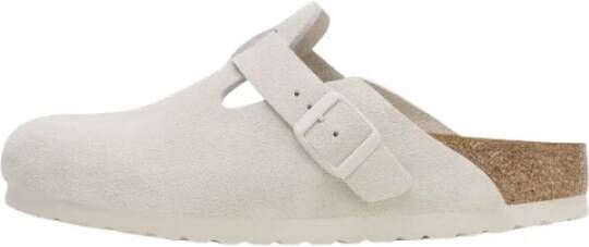 Birkenstock Boston suède klomp met kurken voetbed White Dames