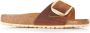 Birkenstock Bruine Geoliede Lederen Slides Brown Dames - Thumbnail 1