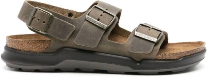 Birkenstock Bruine leren sandalen met dubbele gesp Brown Heren