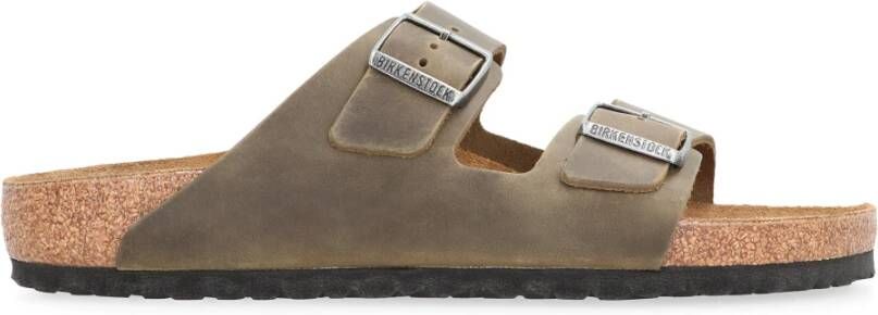 Birkenstock Buckle Lederen Slides Green Heren