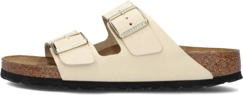 Birkenstock Ecru Lederen Slipper met Verstelbare Riem Beige Dames