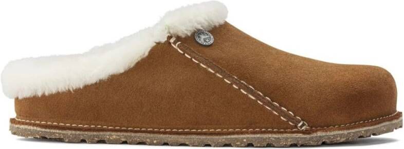 Birkenstock Premium Shearling Slippers met Kurk en Latex Voetbed Brown