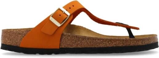 Birkenstock Nubuck Leren Flip Flops Orange Dames