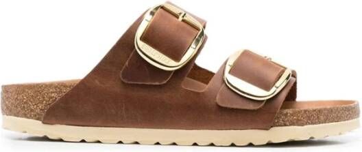 Birkenstock Gouden Gesp Leren Sandalen Brown Dames