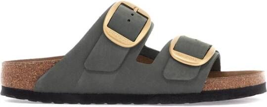 Birkenstock Gouden Gesp Leren Slides Green Dames