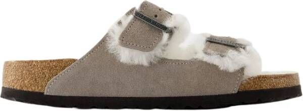 Birkenstock Grijze Shearling Sandalen Leer Slip-on Grijs Dames