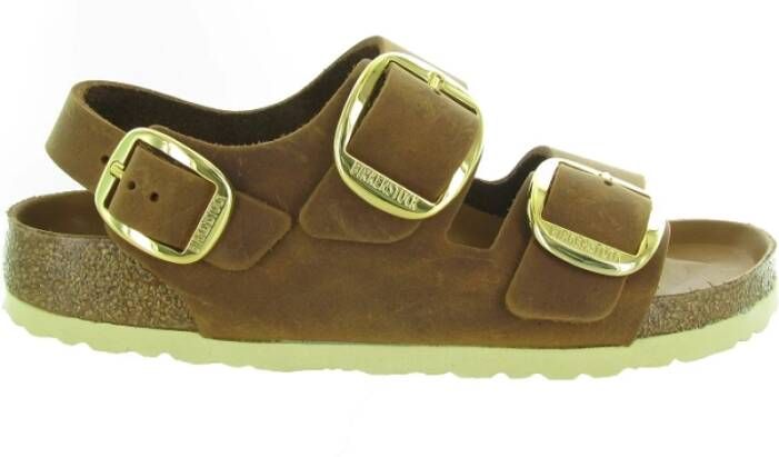 Birkenstock Grote Gesp Leren Sandalen Brown Dames