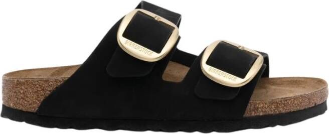 Birkenstock Grote Gesp Nubuck Leren Sandaal Black Dames