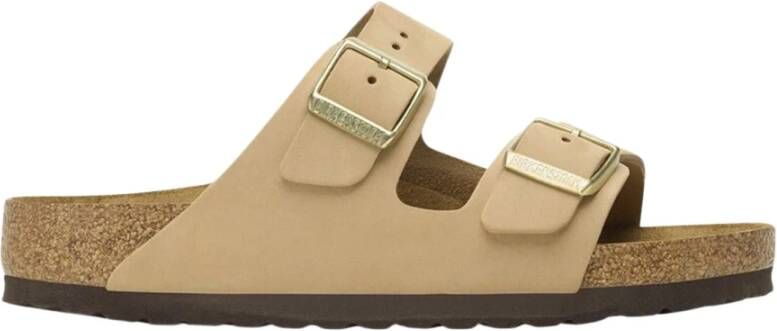 Birkenstock Klassieke Leren Sandaal Beige Dames