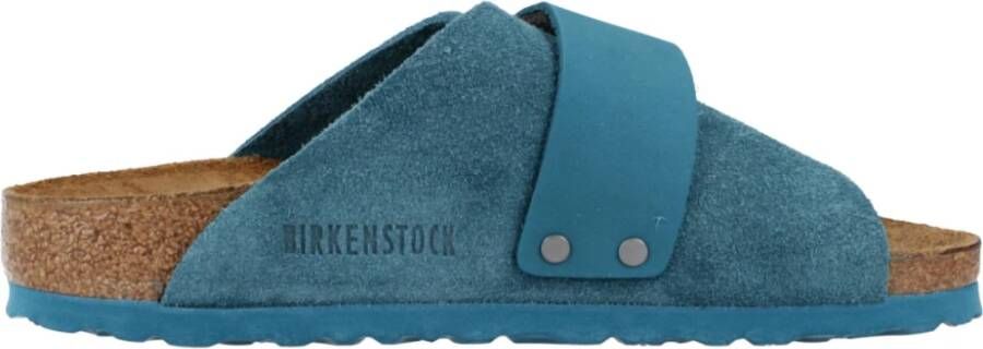 Birkenstock Kyoto Nubuck Suede Leather Sliders Blue Dames