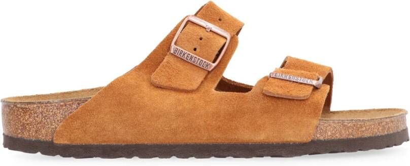 Birkenstock Leren Buckle Slides Brown Heren