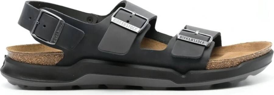 Birkenstock Leren Platte Sandalen voor Mannen Zwart Heren