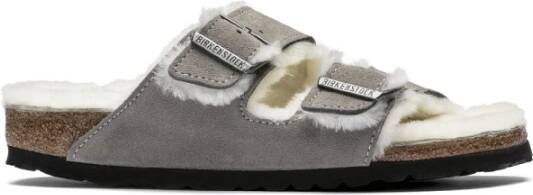 Birkenstock Leren Slides Grijs Dames