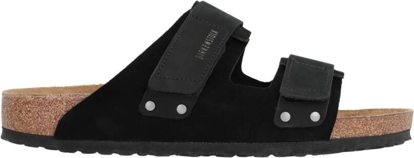 Birkenstock Leren slides met Velcro-sluiting Black Dames