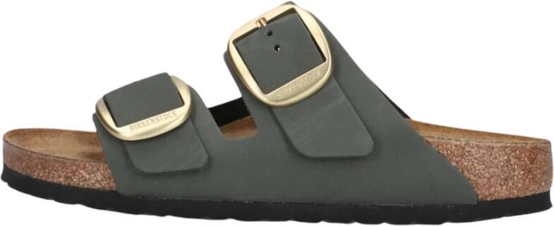 Birkenstock Madrid Buckle Nubuck Slippers Groen Green Dames