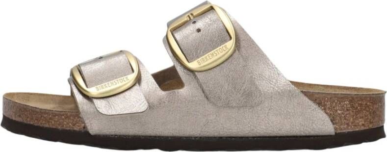 Birkenstock Metallic Taupe Slippers met gespsluiting Beige Dames