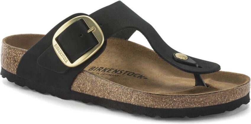 Birkenstock Minimalistische Nubucklederen Sandalen met Grote Gesp Black Dames