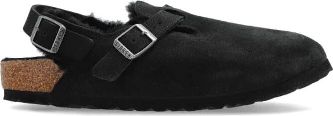 Birkenstock Zwarte Suède Sandalen met Shearling Black Dames