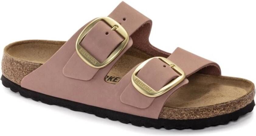 Birkenstock Nubuck Leder Slipper met Grote Gesp Pink Dames