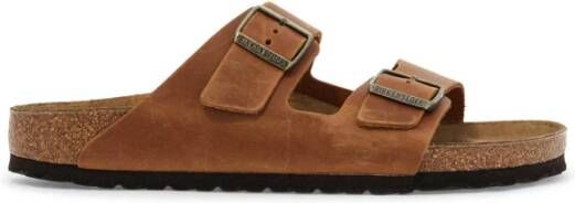 Birkenstock Nubuck Leren Dubbele Band Slides Brown Heren