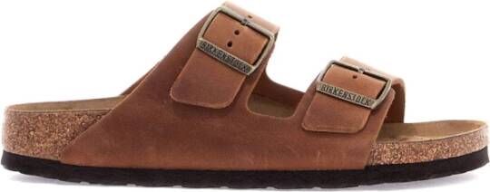 Birkenstock Nubuck Leren Dubbele Band Slides Brown Heren