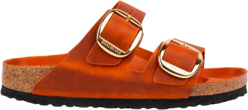 Birkenstock Oranje Leren Big Buckle Sandaal Orange Dames